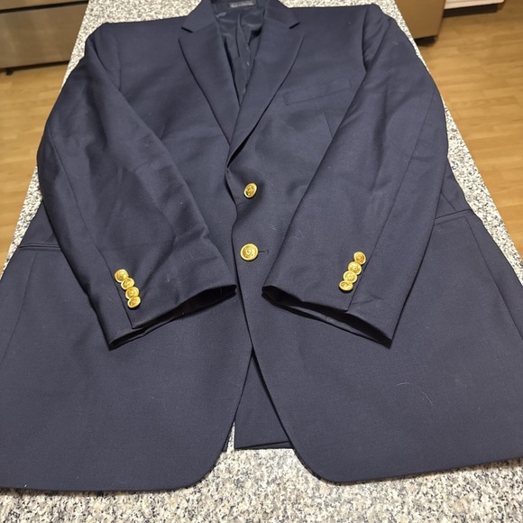 Lauren Ralph Lauren Blazer Men's 44L Navy 100% Wool Gold Buttons Single Vent - Picture 10 of 13